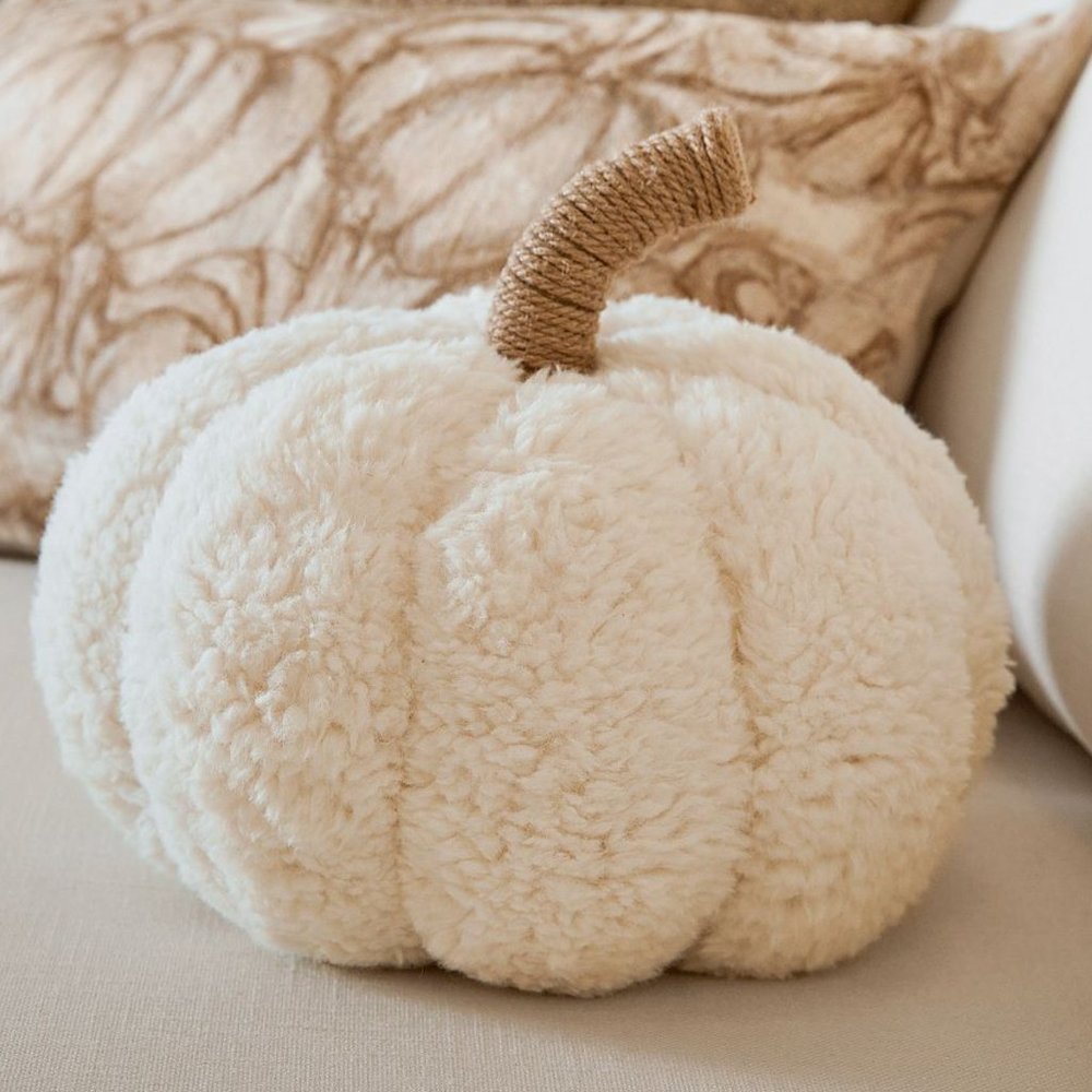 *LAST ONE* Cozy Pumpkin Throw Pillow, 7.5" x 11" Ivory Sherpa